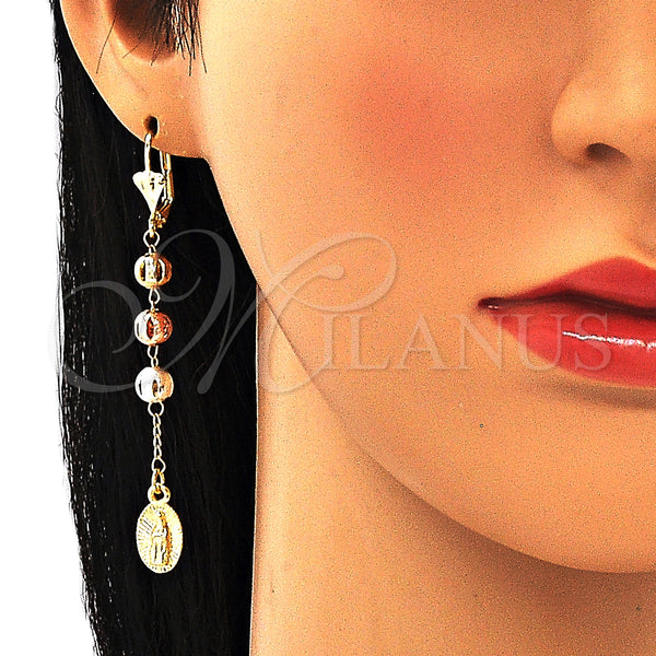 Gold Filled Ring — Long Earring Guadalupe Design Polished Tricolor 02. — alternate product view — SKU 132424 | Oro Laminado anillo — Long Earring Guadalupe diseño pulido Tricolor 02. — SKU 132424