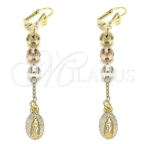 Oro Laminado Long Earring, Gold Filled Style Guadalupe Design, Polished, Tricolor, 02.351.0060