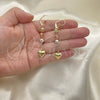 Oro Laminado Long Earring, Gold Filled Style Heart Design, Polished, Tricolor, 02.351.0062