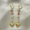 Oro Laminado Long Earring, Gold Filled Style Heart Design, Polished, Tricolor, 02.351.0062