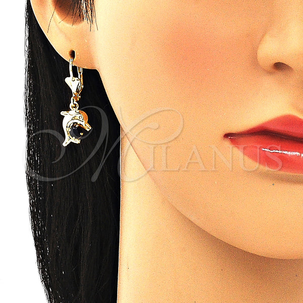 Gold Filled Ring — Dangle Earring Dolphin Design with Black Crystal Polished — alternate product view — SKU 132430 | Oro Laminado anillo — Dangle Earring Dolphin diseño with negro cristal pulido — SKU 132430