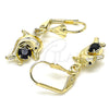 Oro Laminado Dangle Earring, Gold Filled Style Dolphin Design, with Black Crystal, Polished, Golden Finish, 02.351.0064.2