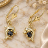 Oro Laminado Dangle Earring, Gold Filled Style Dolphin Design, with Black Crystal, Polished, Golden Finish, 02.351.0064.2