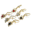 Oro Laminado Dangle Earring, Gold Filled Style Dolphin Design, with Black Crystal, Polished, Golden Finish, 02.351.0064.2