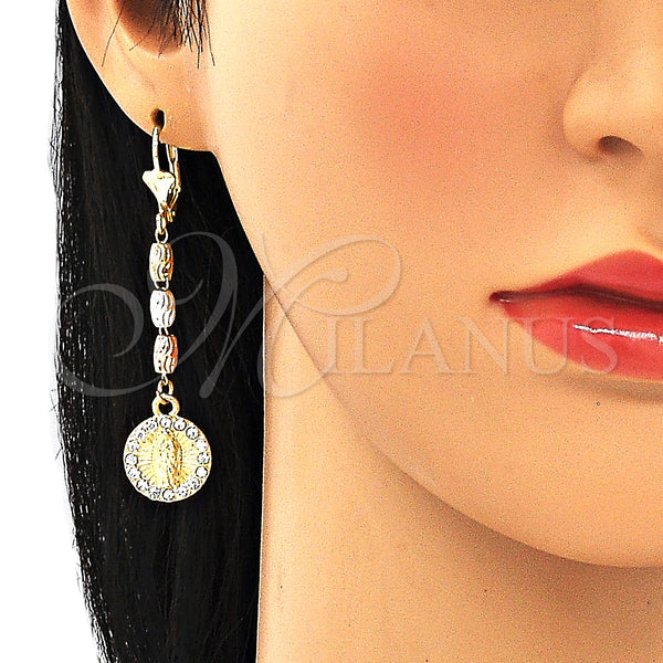 Gold Filled Ring — Long Earring Guadalupe Design with White Crystal Diamond — alternate product view — SKU 132431 | Oro Laminado anillo — Long Earring Guadalupe diseño with cristal blanco Diamond — SKU 132431