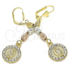 Oro Laminado Long Earring, Gold Filled Style Guadalupe Design, with White Crystal, Diamond Cutting Finish, Golden Finish, 02.351.0028.1