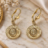 Oro Laminado Dangle Earring, Gold Filled Style Guadalupe Design, Diamond Cutting Finish, Golden Finish, 02.351.0065