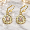 Oro Laminado Dangle Earring, Gold Filled Style Guadalupe Design, Diamond Cutting Finish, Tricolor, 02.351.0065.1
