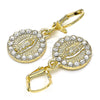 Oro Laminado Dangle Earring, Gold Filled Style Guadalupe Design, with White Crystal, Polished, Golden Finish, 02.351.0029.1
