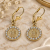 Oro Laminado Dangle Earring, Gold Filled Style Guadalupe Design, with White Crystal, Polished, Golden Finish, 02.351.0029.1