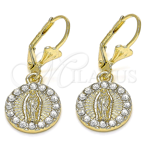 Gold Filled Ring — Dangle Earring Guadalupe Design with White Crystal Polished — main product view — SKU 132436 | Oro Laminado anillo — Dangle Earring Guadalupe diseño with cristal blanco pulido — SKU 132436