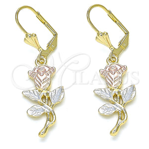 Gold Filled Ring — Dangle Earring Flower and Leaf Design Polished Tricolor — main product view — SKU 132444 | Oro Laminado anillo — Dangle Earring flor and Leaf diseño pulido Tricolor — SKU 132444