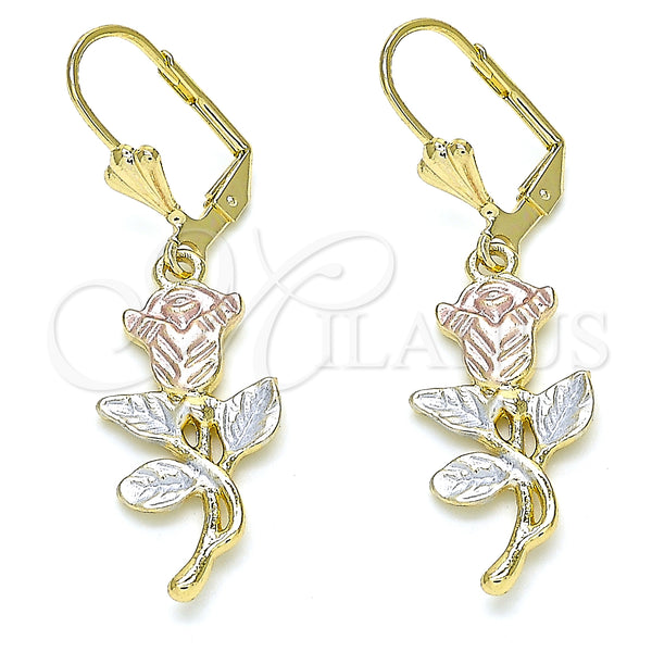 Gold Filled Ring — Dangle Earring Flower and Leaf Design Polished Tricolor — main product view — SKU 132444 | Oro Laminado anillo — Dangle Earring flor and Leaf diseño pulido Tricolor — SKU 132444