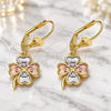 Oro Laminado Dangle Earring, Gold Filled Style Four-leaf Clover Design, Polished, Tricolor, 02.351.0074