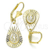 Oro Laminado Dangle Earring, Gold Filled Style Teardrop and Guadalupe Design, Polished, Golden Finish, 02.351.0033.1