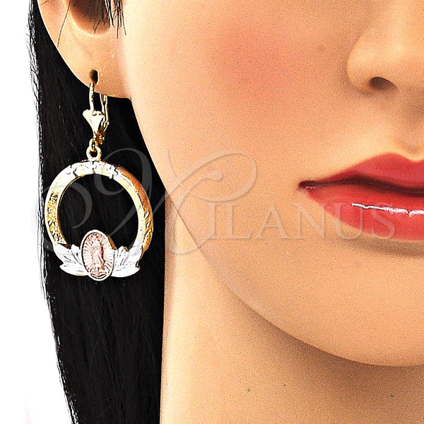 Gold Filled Ring — Dangle Earring Guadalupe Design Polished Tricolor 02. — alternate product view — SKU 132455 | Oro Laminado anillo — Dangle Earring Guadalupe diseño pulido Tricolor 02. — SKU 132455