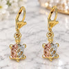 Oro Laminado Dangle Earring, Gold Filled Style Turtle Design, Polished, Tricolor, 02.351.0078