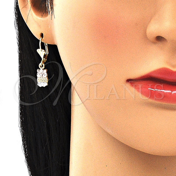 Gold Filled Ring — Dangle Earring Owl Design Polished Tricolor 02. — alternate product view — SKU 132458 | Oro Laminado anillo — Dangle Earring Owl diseño pulido Tricolor 02. — SKU 132458