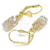 Oro Laminado Dangle Earring, Gold Filled Style Owl Design, Polished, Tricolor, 02.351.0079