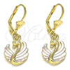 Oro Laminado Dangle Earring, Gold Filled Style Swan Design, Polished, Tricolor, 02.351.0081