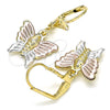 Oro Laminado Dangle Earring, Gold Filled Style Butterfly Design, Polished, Tricolor, 02.351.0082