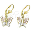 Oro Laminado Dangle Earring, Gold Filled Style Butterfly Design, Polished, Tricolor, 02.351.0082