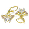 Oro Laminado Dangle Earring, Gold Filled Style Butterfly Design, Polished, Tricolor, 02.351.0083
