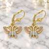 Oro Laminado Dangle Earring, Gold Filled Style Butterfly Design, Polished, Tricolor, 02.351.0083
