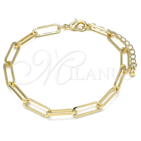 Oro Laminado Basic Bracelet, Gold Filled Style Paperclip Design, Polished, Golden Finish, 04.63.1394.07 (Thickness, 7 Inches Length)