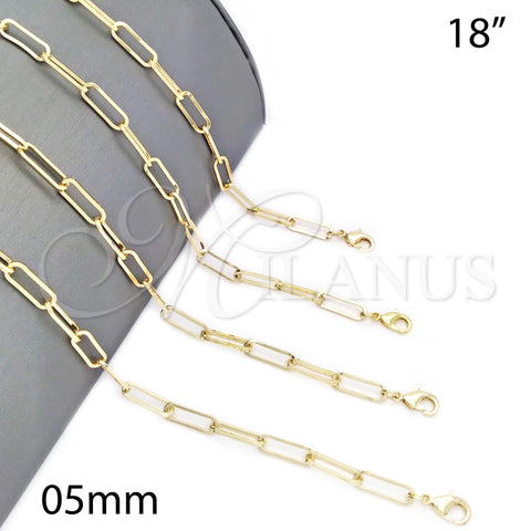 Oro Laminado Basic Necklace, Gold Filled Style Paperclip Design, Polished, Golden Finish, 04.63.1394.18 (Thickness, 18 Inches Length)