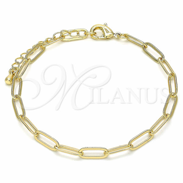 Oro Laminado Basic Bracelet, Gold Filled Style Paperclip Design, Polished, Golden Finish, 04.63.1395.07 (04 MM Thickness, 7 Inches Length)