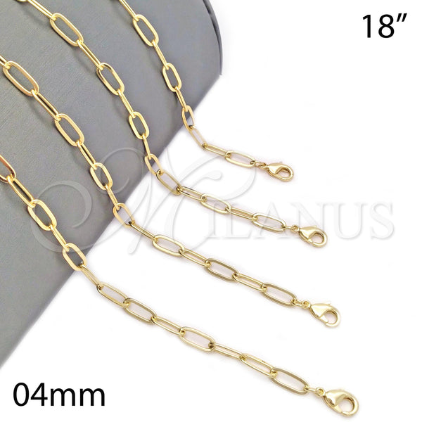 Oro Laminado Basic Necklace, Gold Filled Style Paperclip Design, Polished, Golden Finish, 04.63.1395.18 (04 MM Thickness, 18 Inches Length)