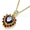 Oro Laminado Pendant Necklace, Gold Filled Style Heart Design, with Garnet and White Cubic Zirconia, Polished, Golden Finish, 04.346.0017.20 (02 MM Thickness, 20 Inches Length)
