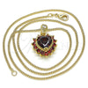 Oro Laminado Pendant Necklace, Gold Filled Style Heart Design, with Garnet and White Cubic Zirconia, Polished, Golden Finish, 04.346.0017.20 (02 MM Thickness, 20 Inches Length)