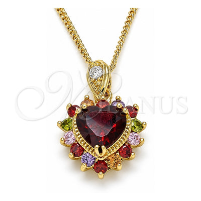 Oro Laminado Pendant Necklace, Gold Filled Style Heart Design, with Multicolor Cubic Zirconia, Polished, Golden Finish, 04.346.0017.1.20 (02 MM Thickness, 20 Inches Length)