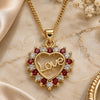 Oro Laminado Pendant Necklace, Gold Filled Style Heart and Love Design, with Garnet and White Cubic Zirconia, Polished, Golden Finish, 04.156.0047.1.20 (02 MM Thickness, 20 Inches Length)