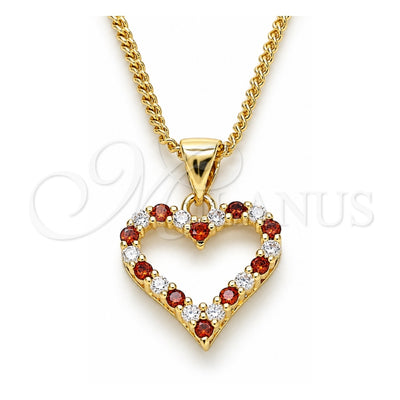 Oro Laminado Pendant Necklace, Gold Filled Style Heart Design, with Garnet and White Micro Pave, Polished, Golden Finish, 04.156.0049.1.20 (02 MM Thickness, 20 Inches Length)