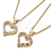 Oro Laminado Pendant Necklace, Gold Filled Style Heart Design, with Garnet and White Micro Pave, Polished, Golden Finish, 04.156.0049.1.20 (02 MM Thickness, 20 Inches Length)