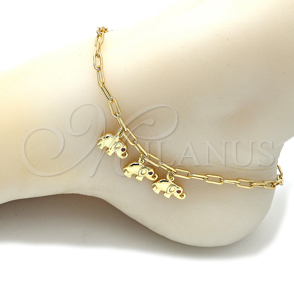 Gold Filled Anklet — Charm Anklet Elephant and Paperclip Design with Garnet — alternate product view — SKU 132490 | Oro Laminado tobillera — Charm Anklet Elephant and Paperclip diseño with Garnet — SKU 132490