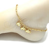 Oro Laminado Charm Anklet , Gold Filled Style Elephant and Paperclip Design, with Garnet Cubic Zirconia, Polished, Golden Finish, 03.63.2165.10 (04 MM Thickness, 10 Inches Length)
