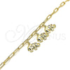 Oro Laminado Charm Anklet , Gold Filled Style Elephant and Paperclip Design, with Garnet Cubic Zirconia, Polished, Golden Finish, 03.63.2165.10 (04 MM Thickness, 10 Inches Length)