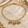 Oro Laminado Charm Anklet , Gold Filled Style Elephant and Paperclip Design, with Garnet Cubic Zirconia, Polished, Golden Finish, 03.63.2165.10 (04 MM Thickness, 10 Inches Length)