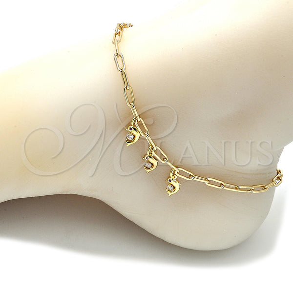 Gold Filled Anklet — Charm Anklet Dolphin and Paperclip Design with White — alternate product view — SKU 132494 | Oro Laminado tobillera — Charm Anklet Dolphin and Paperclip diseño with blanco — SKU 132494