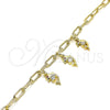Oro Laminado Charm Anklet , Gold Filled Style Dolphin and Paperclip Design, with White and Ruby Cubic Zirconia, Polished, Golden Finish, 03.63.2167.10 (04 MM Thickness, 10 Inches Length)
