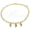 Oro Laminado Charm Anklet , Gold Filled Style Dolphin and Paperclip Design, with White and Ruby Cubic Zirconia, Polished, Golden Finish, 03.63.2167.10 (04 MM Thickness, 10 Inches Length)