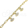 Oro Laminado Charm Anklet , Gold Filled Style Paperclip and Paperclip Design, with White Cubic Zirconia, Polished, Golden Finish, 03.63.2168.10 (04 MM Thickness, 10 Inches Length)