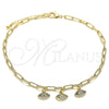 Oro Laminado Charm Anklet , Gold Filled Style Paperclip and Paperclip Design, with White Cubic Zirconia, Polished, Golden Finish, 03.63.2168.10 (04 MM Thickness, 10 Inches Length)