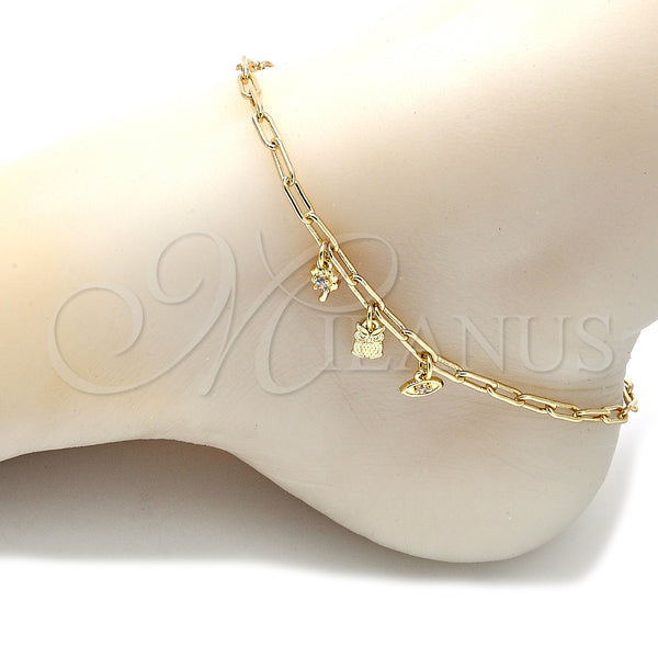 Gold Filled Anklet — Charm Anklet Owl and Paperclip Design with White — alternate product view — SKU 132498 | Oro Laminado tobillera — Charm Anklet Owl and Paperclip diseño with blanco — SKU 132498