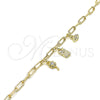 Oro Laminado Charm Anklet , Gold Filled Style Owl and Paperclip Design, with White Cubic Zirconia, Polished, Golden Finish, 03.63.2169.10 (04 MM Thickness, 10 Inches Length)