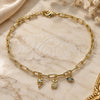 Oro Laminado Charm Anklet , Gold Filled Style Owl and Paperclip Design, with White Cubic Zirconia, Polished, Golden Finish, 03.63.2169.10 (04 MM Thickness, 10 Inches Length)